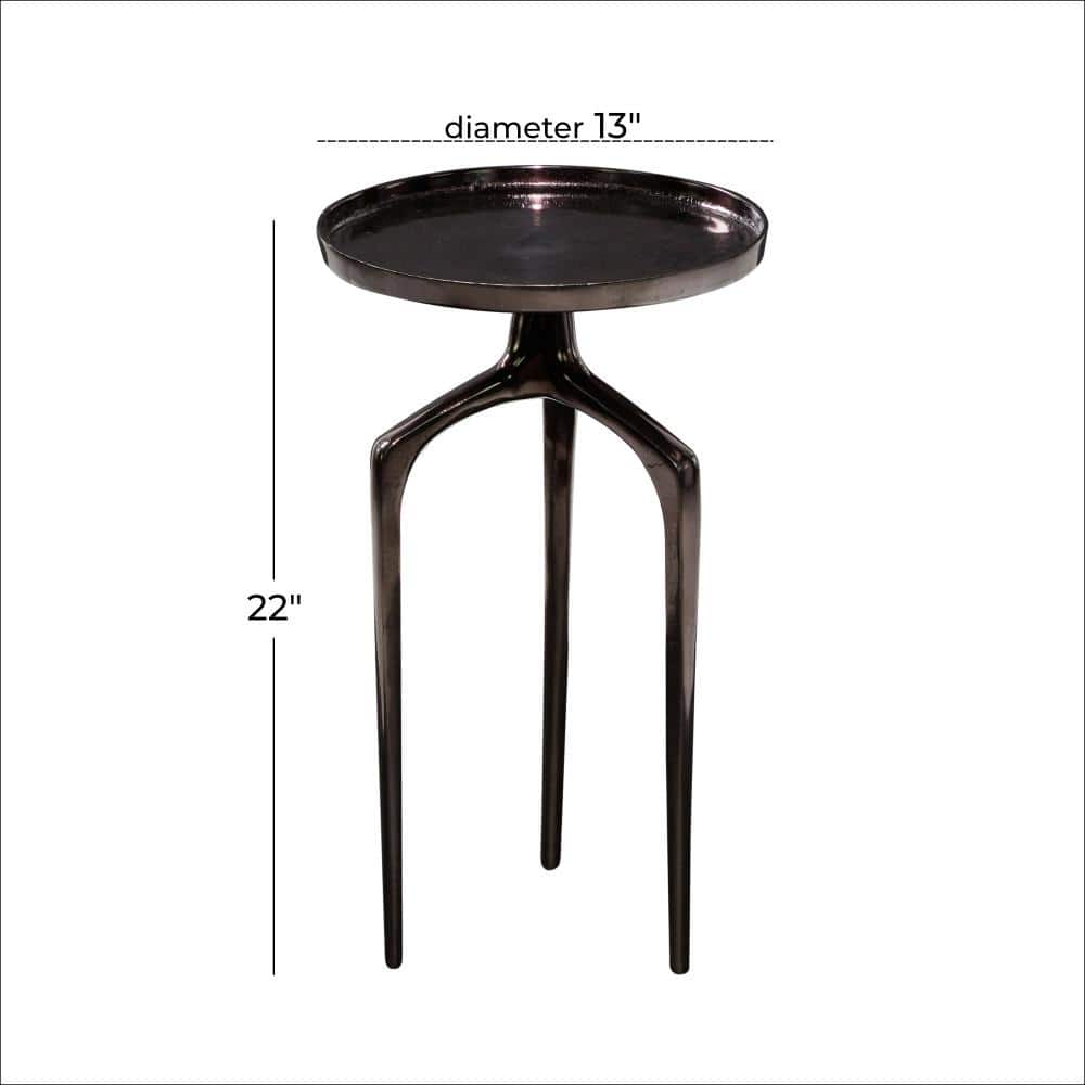 Black Aluminum Round Tray Top Accent Table with Tripod Legs