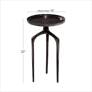 13 in. Black Tray Inspired Top Large Round Aluminum End Accent Table with 3 Tripod Legs