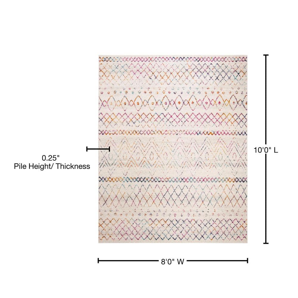 Ivory & Fuchsia Moroccan Boho Distressed 8' x 10' Area Rug