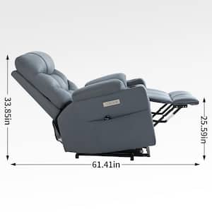 Gray Fabric Motor Power Lift Massage Recliner Chair with Lumbar Heating and Cup Holders