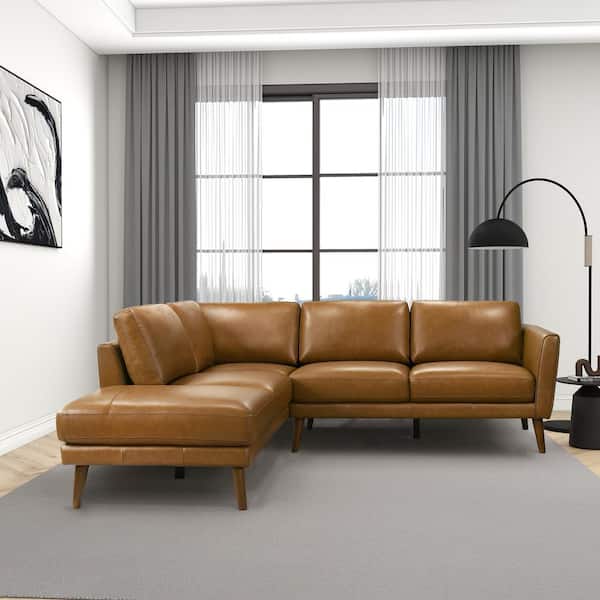 Ashcroft Furniture Co Bellatrix 97.4 in. Square Arm 2-piece Genuine Leather L-Shaped Left Facing Corner Sectional Sofa in Tan