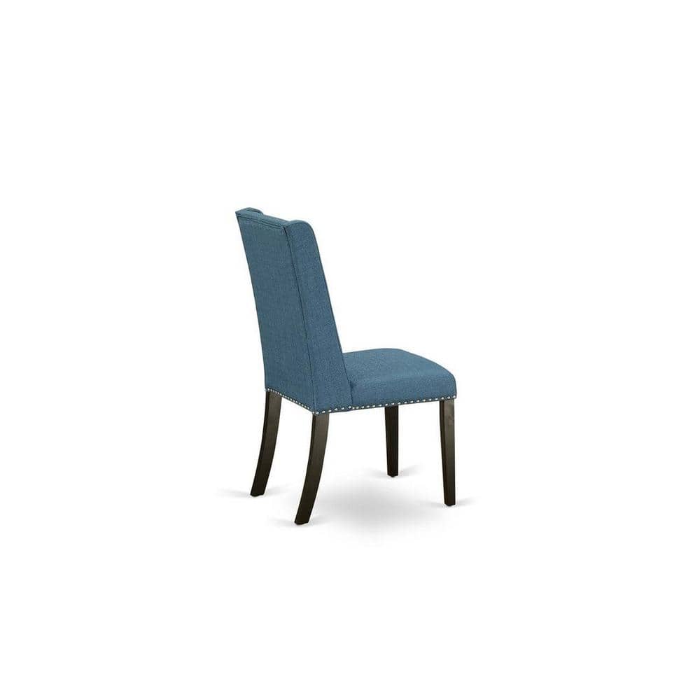 Mineral Blue Linen & Wirebrushed Black Solid Rubberwood 5-Piece Dining Set