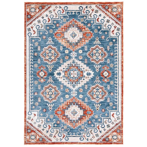 Olympia 9 ft. x 12 ft. Blue/Ivory Distressed Floral Oriental Area Rug