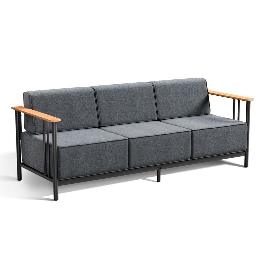 Buenaola 3-Seat Metal Outdoor Patio Sofa Sectional Couch with Dark Gray ...