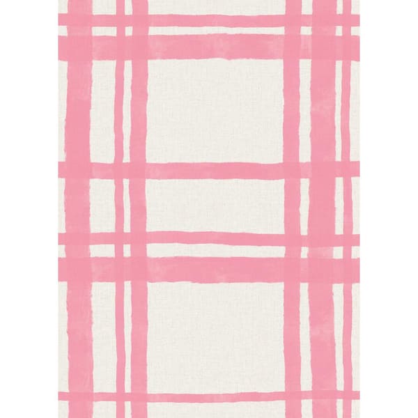 Packed Party Plaid Pink Vinyl Peel and Stick Wallpaper Sample