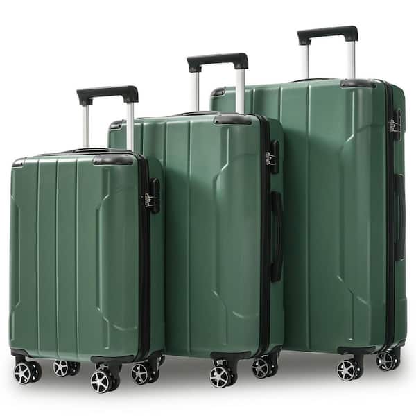 Green 3-Piece ABS Hardshell Double Spinner Luggage Set with Reinforced Corner Bumpers