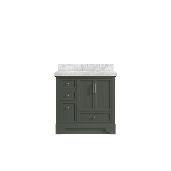 Willow Collections Alys 36 in. W x 22 in. D x 36 in. H Single Sink Bath Vanity Center in Pewter Green with 2 in. carrara marble top