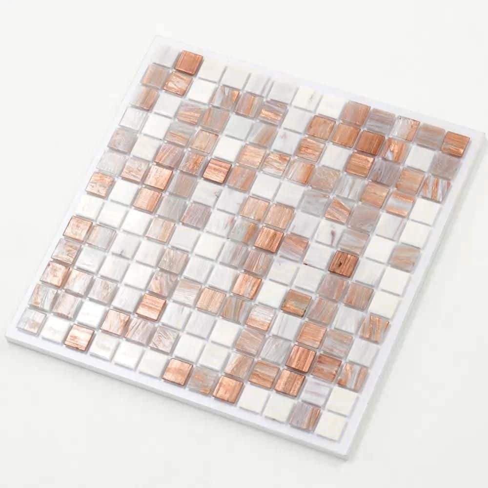 Glossy Beige and White Iridescent Glass Mosaic Tile