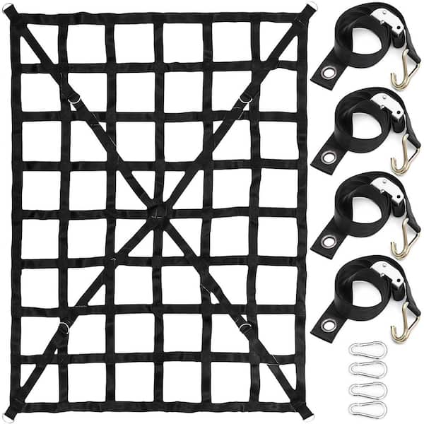 4.2 ft. x 5.5 ft. Cargo Net w/Cam Buckles  and  S-Hooks/Chain, Heavy-Duty Cargo Nets for Pickup Trucks Trailer SUV Jeeps