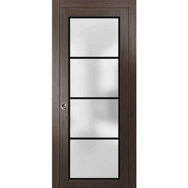 42 in. x 96 in. 1 Panel Chocolate Ash Finished Solid Wood Sliding Door with Hardware