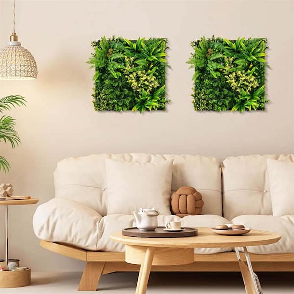 Costway 20 in. Green Square Framed Artificial Leaf Wall Art with
