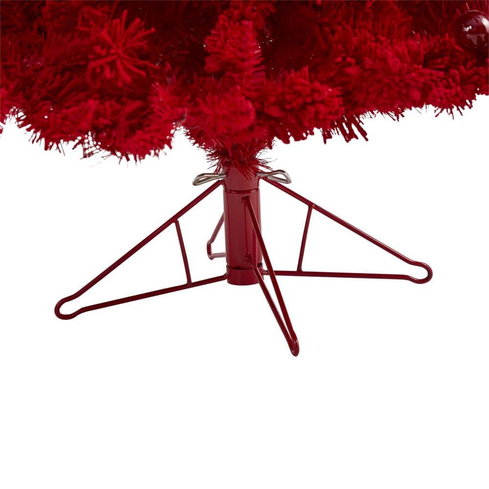 6-Foot Red Flocked Fir Artificial Christmas Tree with Lights