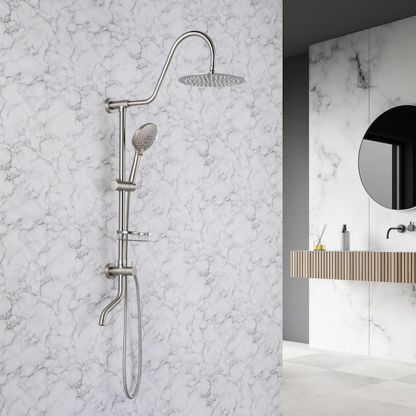 3-Spray 10 in. Dual Wall Mount Shower Head and Handheld Shower Head with 5 GPM in Brushed Nickel