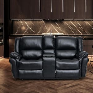 79 in. Slope Arm PVC Faux Leather with Cup Holder and Storage Modern Reclining Sofa in Black