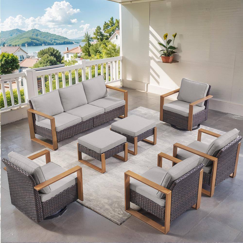 Allcot Brown Wicker 7-Piece Patio Sofa Set Outdoor Deep Seating Conversation Set with Gray Cushions price history on PriceWatchPro