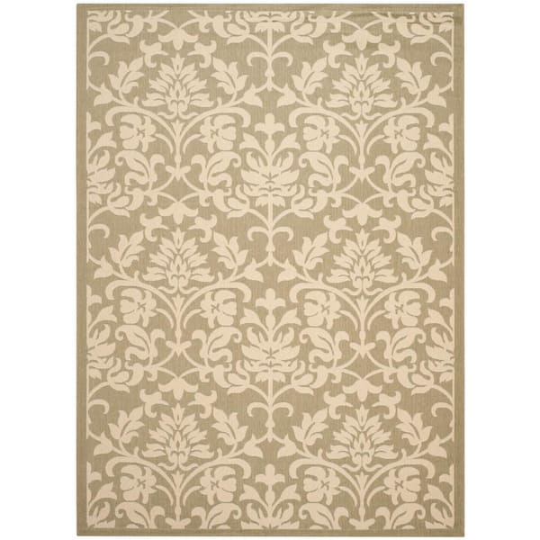 SAFAVIEH Courtyard Olive/Natural 9 ft. x 12 ft. Floral Indoor/Outdoor Patio  Area Rug