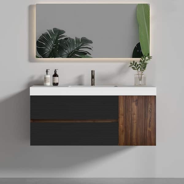 48 in. Fully Assembled Single Sink Bath Vanity in Walnut with White Solid Surface Top