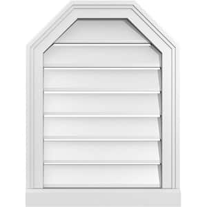 18 in. x 24 in. Octagonal Top Surface Mount PVC Gable Vent: Functional with Brickmould Sill Frame