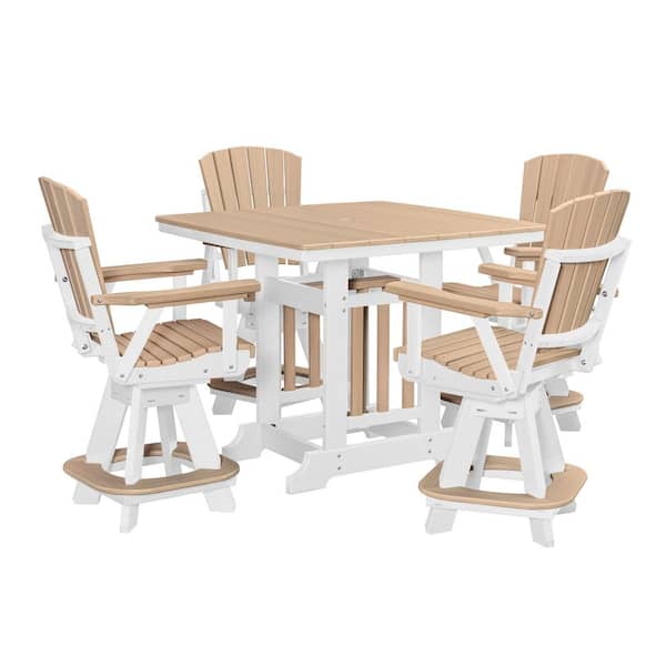 Adirondack Series White 5-Piece High Density Poly Ethylene Plastic Square Counter Height Outdoor Dining Set