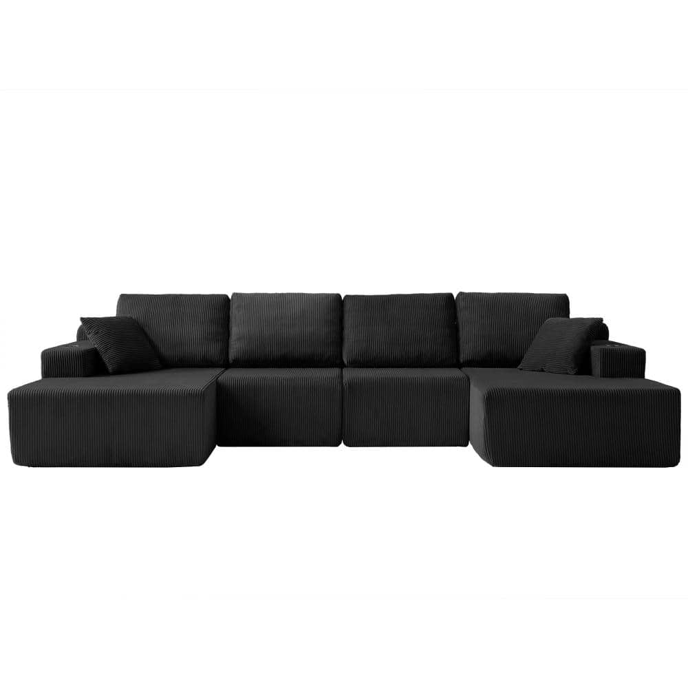 130 in. U-Shaped 6-piece Boneless Corduroy Modular Sectional Sofa with Chaise and Mattress-Grade Springs in Black price history on PriceWatchPro