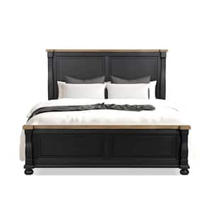 Windcrest Farmhouse Black Wood Frame King Panel Bed With Rustic Oak Accents