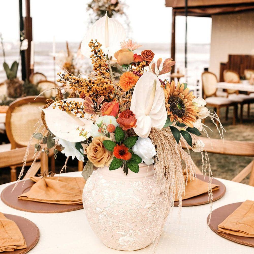 7.8 in. Orange Artificial Peonies, Roses, Dahlias, Daisies Flowers