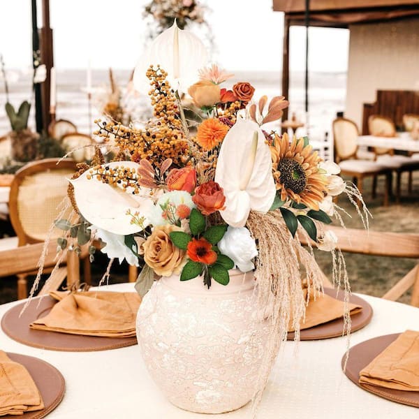 7.8 in. Orange Artificial Peonies, Roses, Dahlias, Daisies Flowers