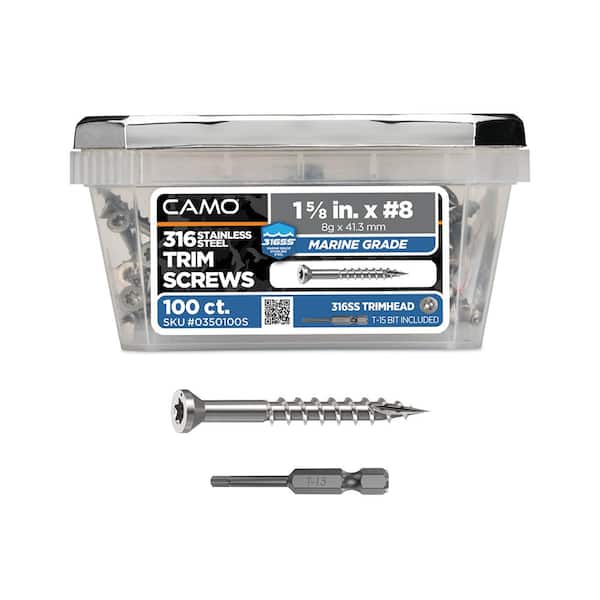 1-5/8 in. #8 316 Stainless Steel Premium Star Drive Trim Screws (100-Count)