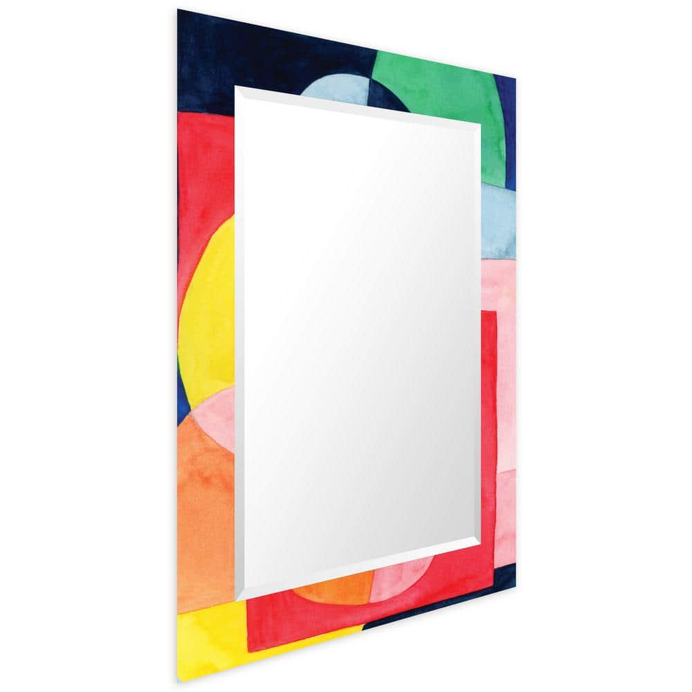 Colorful Rectangular Frameless Beveled Wall Mirror with Abstract Design