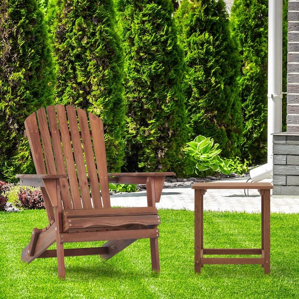 Sudzendf Brown Wooden Outdoor Folding Adirondack Chair Set of 2