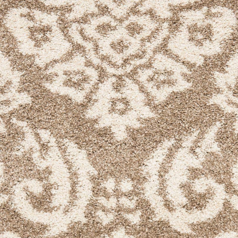 Beige and Cream Floral Shag Synthetic Area Rug