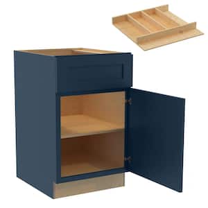 Newport 21 in. W x 24 in. D x 34.5 in. H Blue Painted Plywood Shaker Assembled Base Kitchen Cabinet Right Utility Tray
