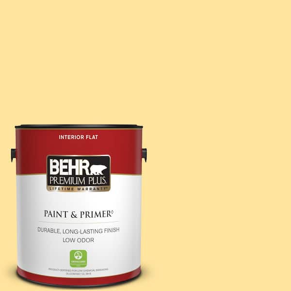 BEHR PREMIUM PLUS 1 gal. #340B-4 Lemon Drops Flat Low Odor Interior Paint & Primer