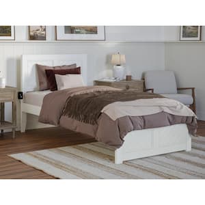 Canyon White Solid Wood Frame Twin XL Size Platform Bed with Matching Footboard