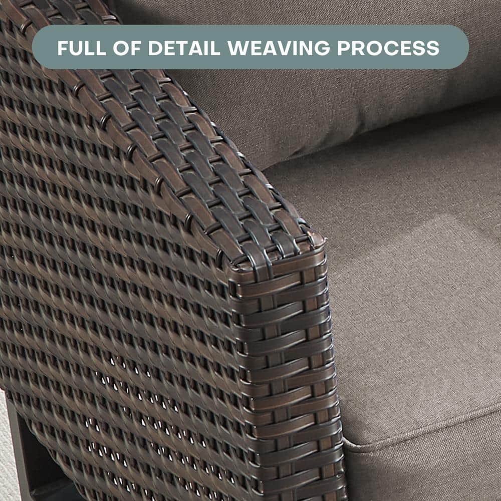 Gray and Brown Wicker Outdoor Swivel Rocking Armchair with Cushions