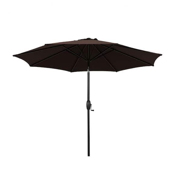 maocao hoom 9 ft. Aluminum Outdoor Market Patio Umbrella with Push Button Tilt and Crank in Coffee