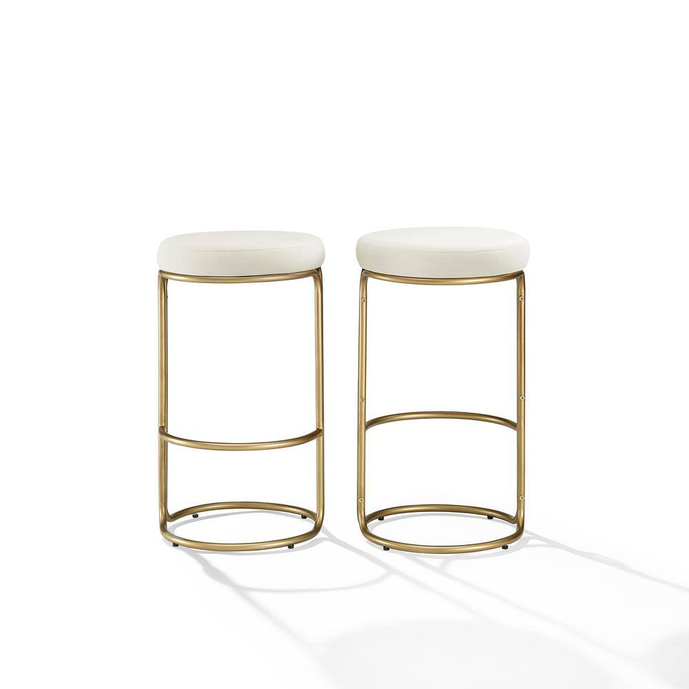 Ivory Velvet and Gold Metal Backless Counter Stools, Set of 2