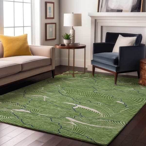 Mayfield Premium Machine Washable Abstract AMF1048 Green 8 ft. x 10 ft. Area Rug