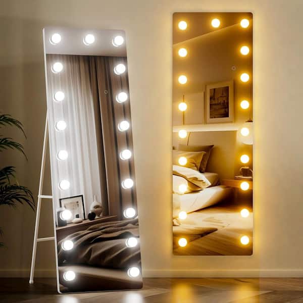 THY-HOM Spartan Clear 19-Bulbs Hollywood Mirror 18 in. W x 57 in. H Rectangular Aluminum LED Full Length Mirror