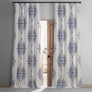 Kerala Blue Printed Cotton Blackout Curtain - 50 in. W x 108 in. L (1 Panel)