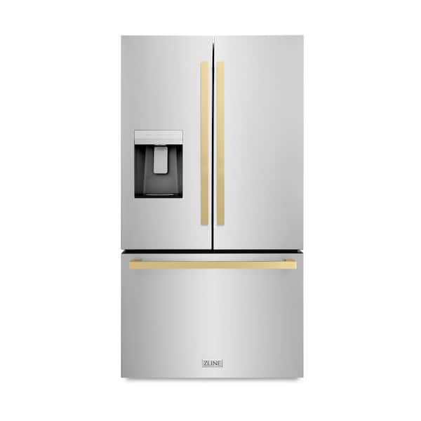 ZLINE Kitchen and Bath 36 in. 3-Door French Door Refrigerator w/ Dual Ice Maker in Fingerprint Resistant Stainless & Square Champagne Bronze