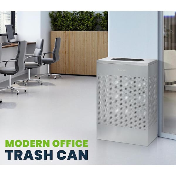 13 Gal. Perforated Steel Rectangular Stainless Steel Slim Commercial Trash Can with Open Top Lid