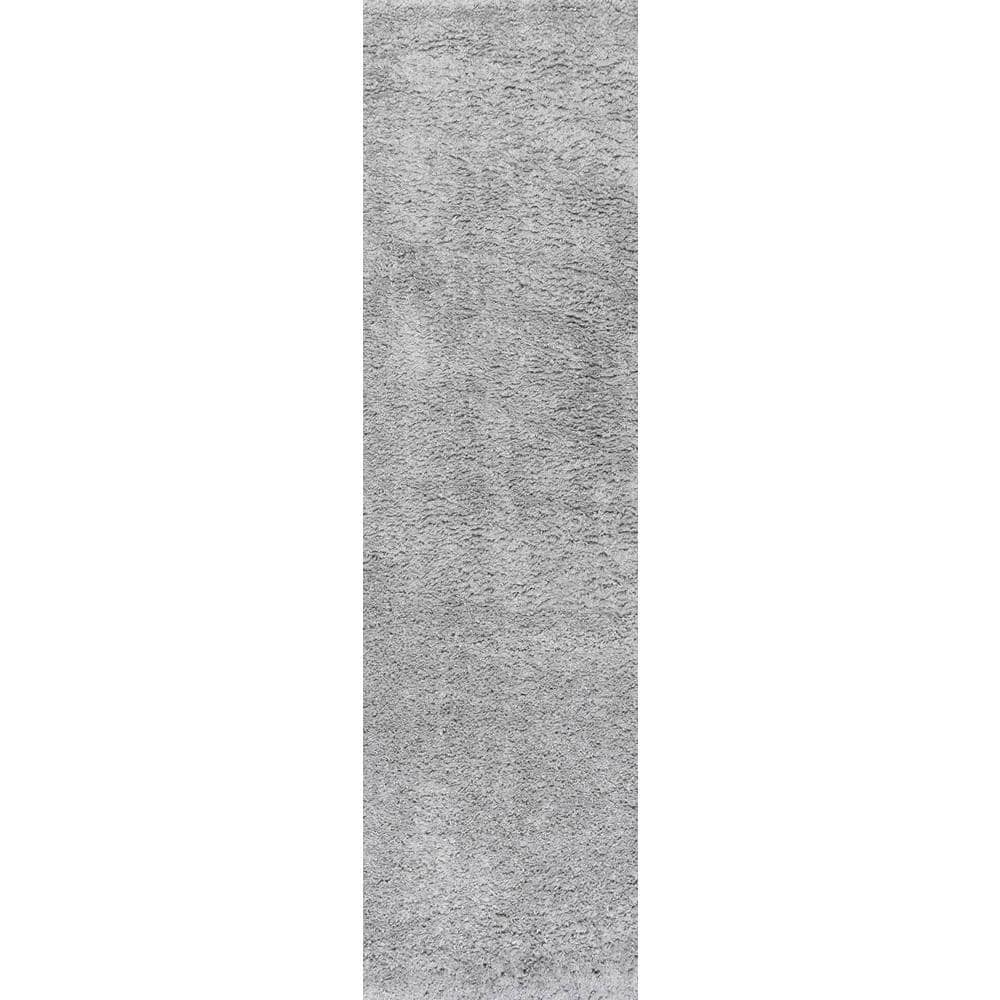 Kara Thick Gray Synthetic Shag Runner Rug 2' 8" x 8'