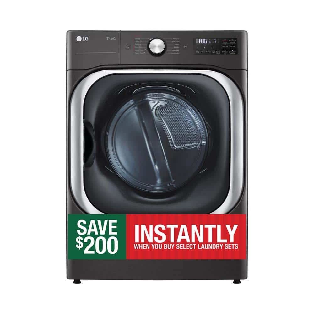 LG 9.0 CU. Ft. Vented Stackable Gas Dryer in Black Steel with TurboSteam and Sensor Dry Technology