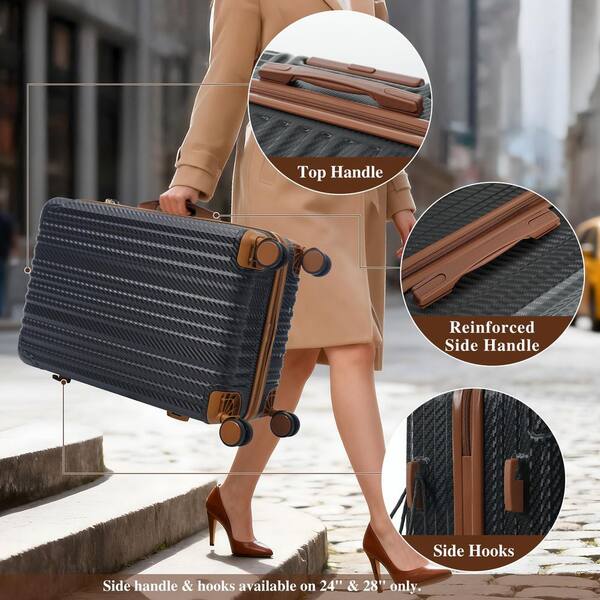 LIVACA 6-Piece Black Brown Durable Hardshell ABS Plastic Spinner