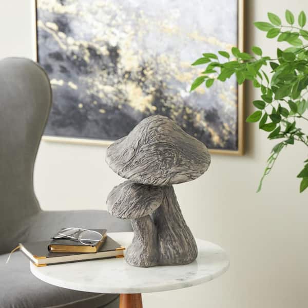 Litton Lane Gray 9 in. x 14 in. Mushroom Textured Polystone Sculpture