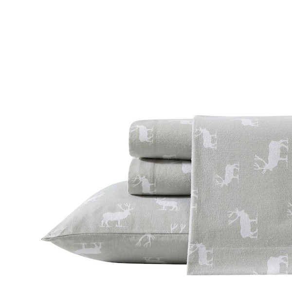 Eddie Bauer Elk Grove 3-Piece Light Gray Cotton Twin Sheet Set