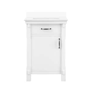 Bellington 24 in. W x 22 in. D x 34 in. H Single Sink Bath Vanity in White with White Engineered Stone Top