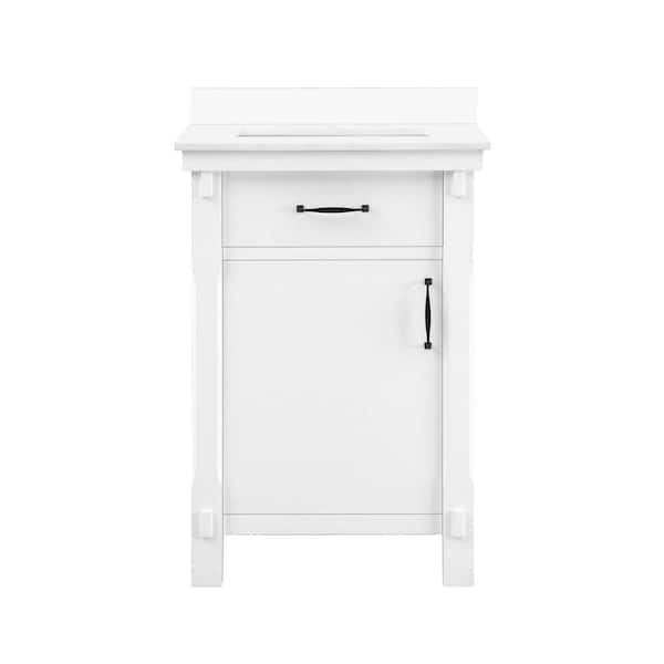 Bellington 24 in. Single Sink White Bath Vanity with White Engineered Stone Top (Assembled)