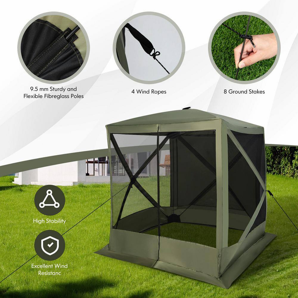 Green 6.7 ft x 6.7 ft Pop-Up Gazebo with Mesh Netting and Carry Bag